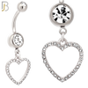 N026  - 316L Stainless Steel Dangling Hollow Heart with Zircon Design Belly Ring with 4mm Screw Ball image