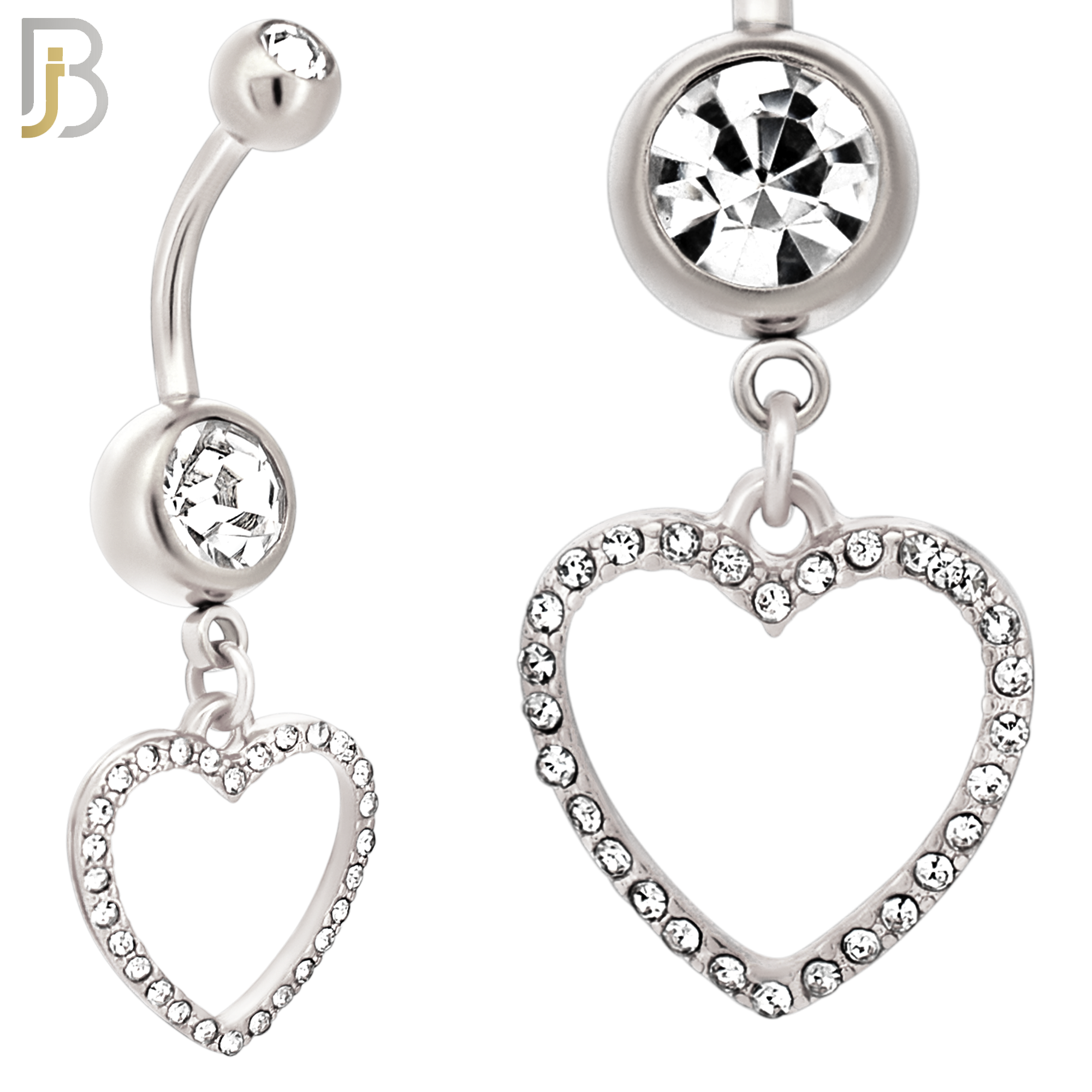 N026  - 316L Stainless Steel Dangling Hollow Heart with Zircon Design Belly Ring with 4mm Screw Ball image