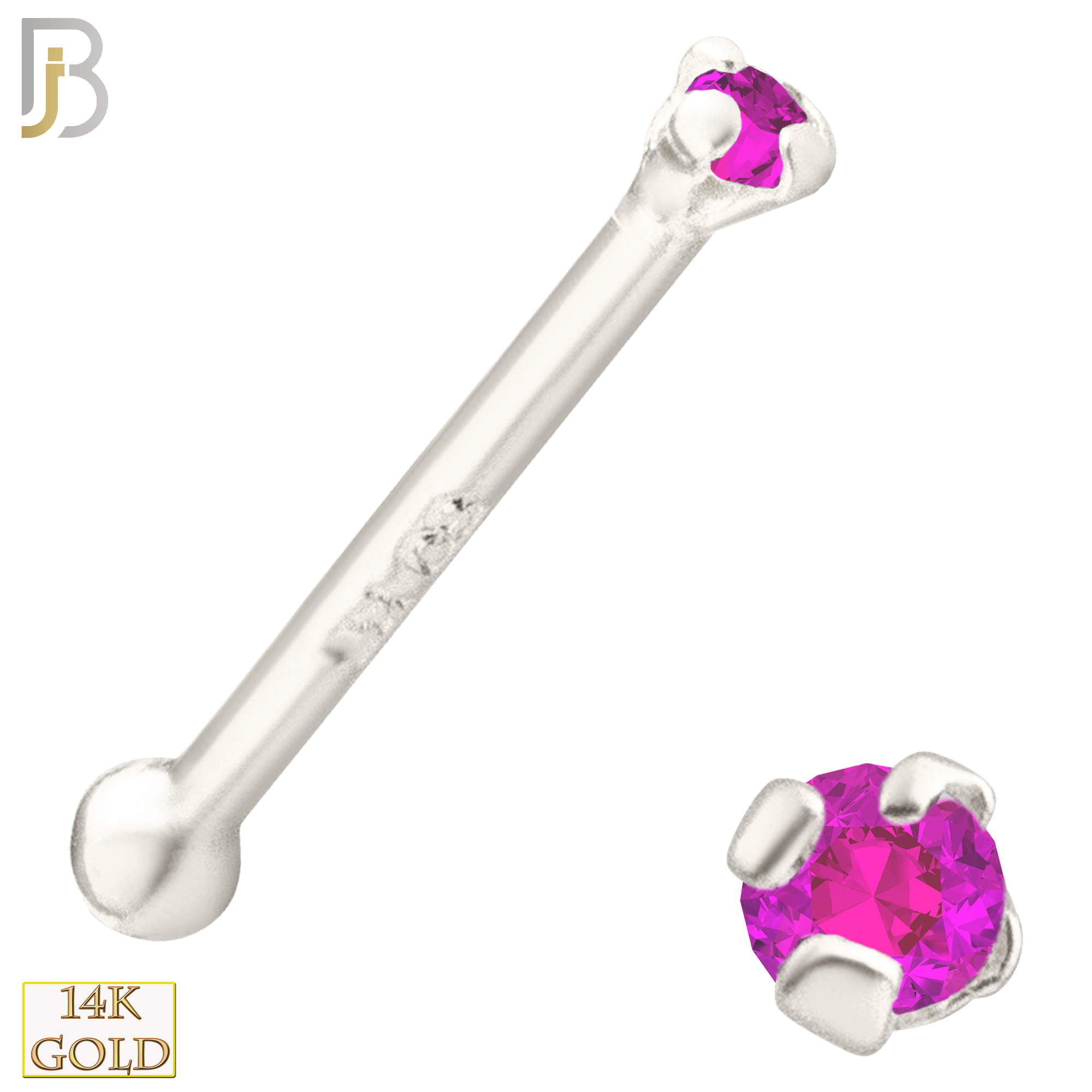 14-NR01CWP - 20g 14k White Gold Nose Bone with Pink Colored CZ - 1.5mm image