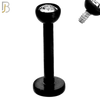 LB07K - 316L Surgical Steel Black Plated Bar Press Fit Zircon Bezel Monroe Labret Screw Internally Threaded  Flat Back (PACK OF 6) image 3