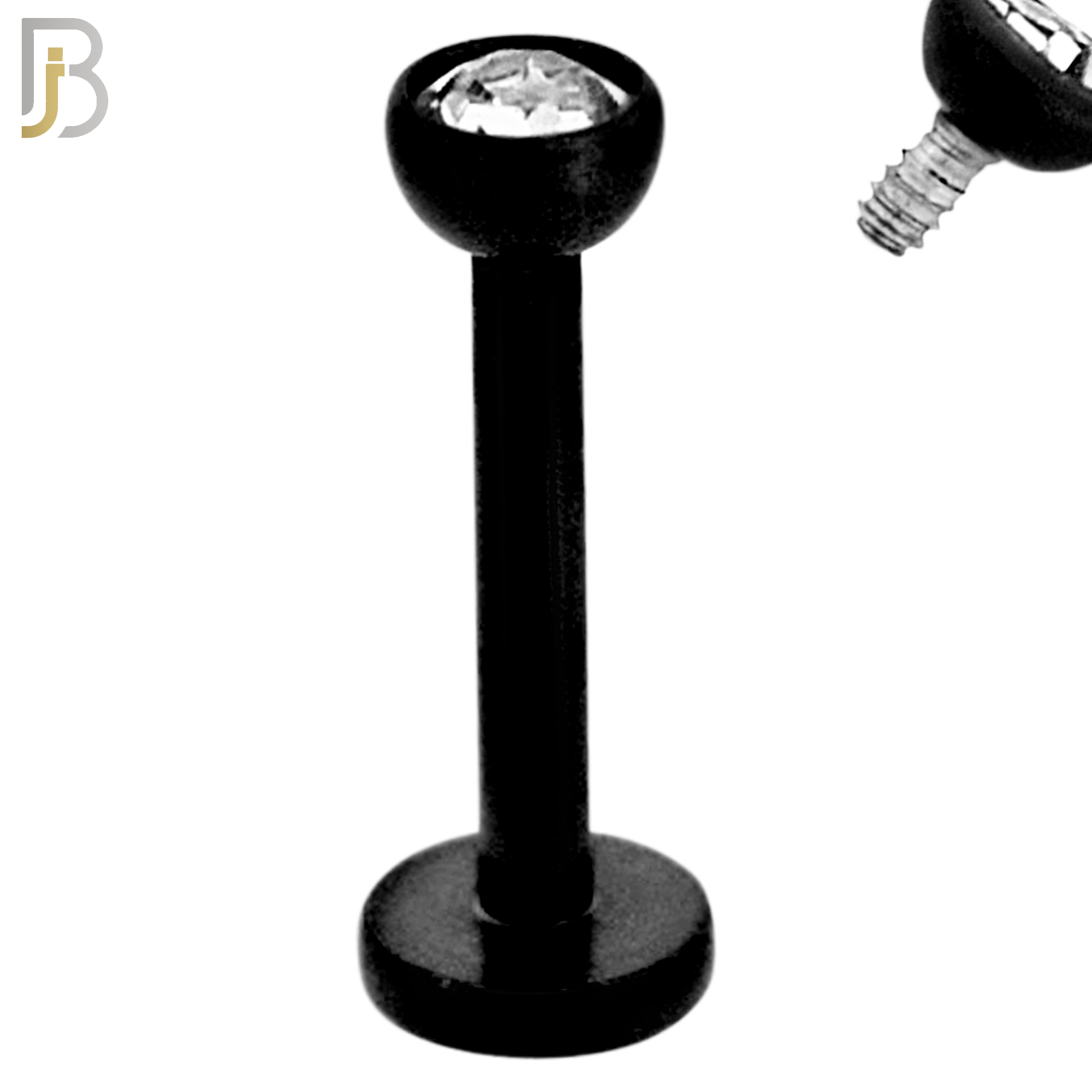 LB07K - 316L Surgical Steel Black Plated Bar Press Fit Zircon Bezel Monroe Labret Screw Internally Threaded  Flat Back (PACK OF 6) image 3