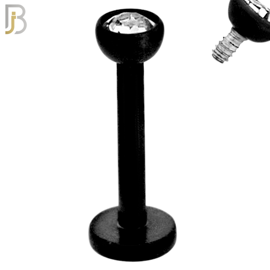 LB07K - 316L Surgical Steel Black Plated Bar Press Fit Zircon Bezel Monroe Labret Screw Internally Threaded  Flat Back (PACK OF 6) image 3