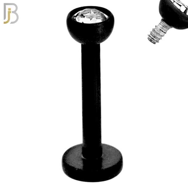 LB07K - 316L Surgical Steel Black Plated Bar Press Fit Zircon Bezel Monroe Labret Screw Internally Threaded  Flat Back (PACK OF 6) image 3