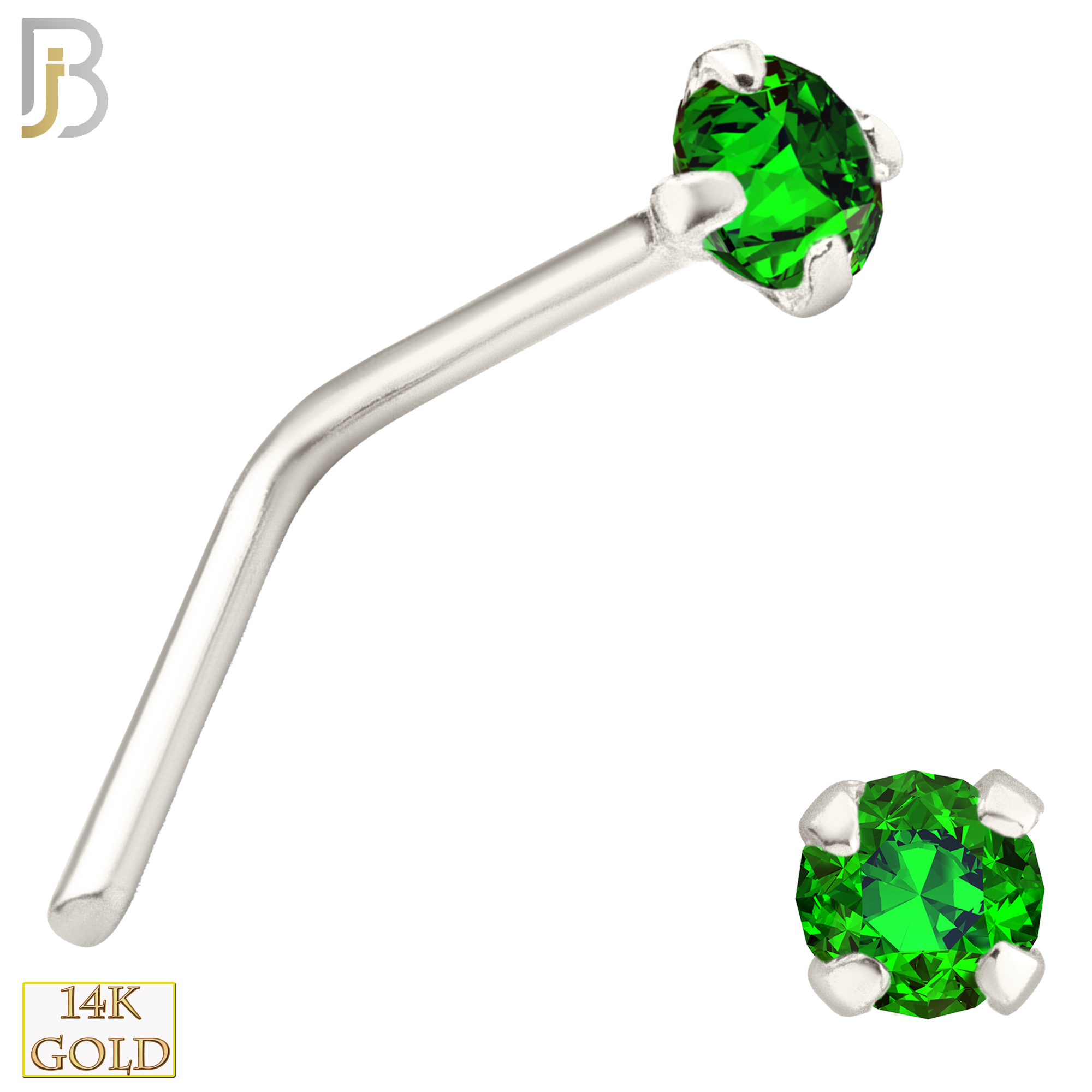 14-NR10CWE - 20g 14k White Gold L-Shaped with Enamel Colored CZ image 1