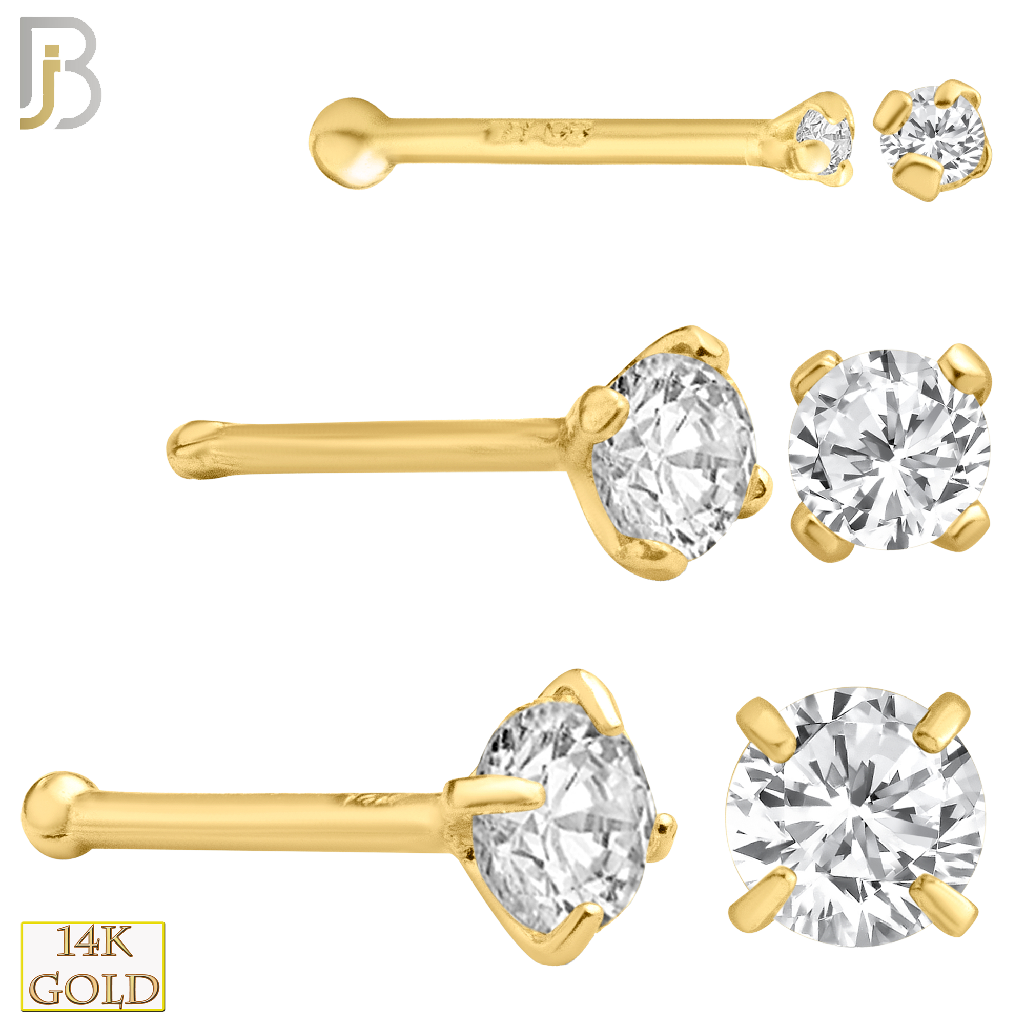 14-NR01CY-20 - 20g Thickness 14k Solid Yellow Gold Prong Setting Round Cubic Zircona Nose Bone image 0