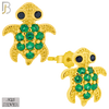 925-ES195 - Push Back - .925 Sterling Silver Turtle Design Earring Stud with Green Zircon image 2