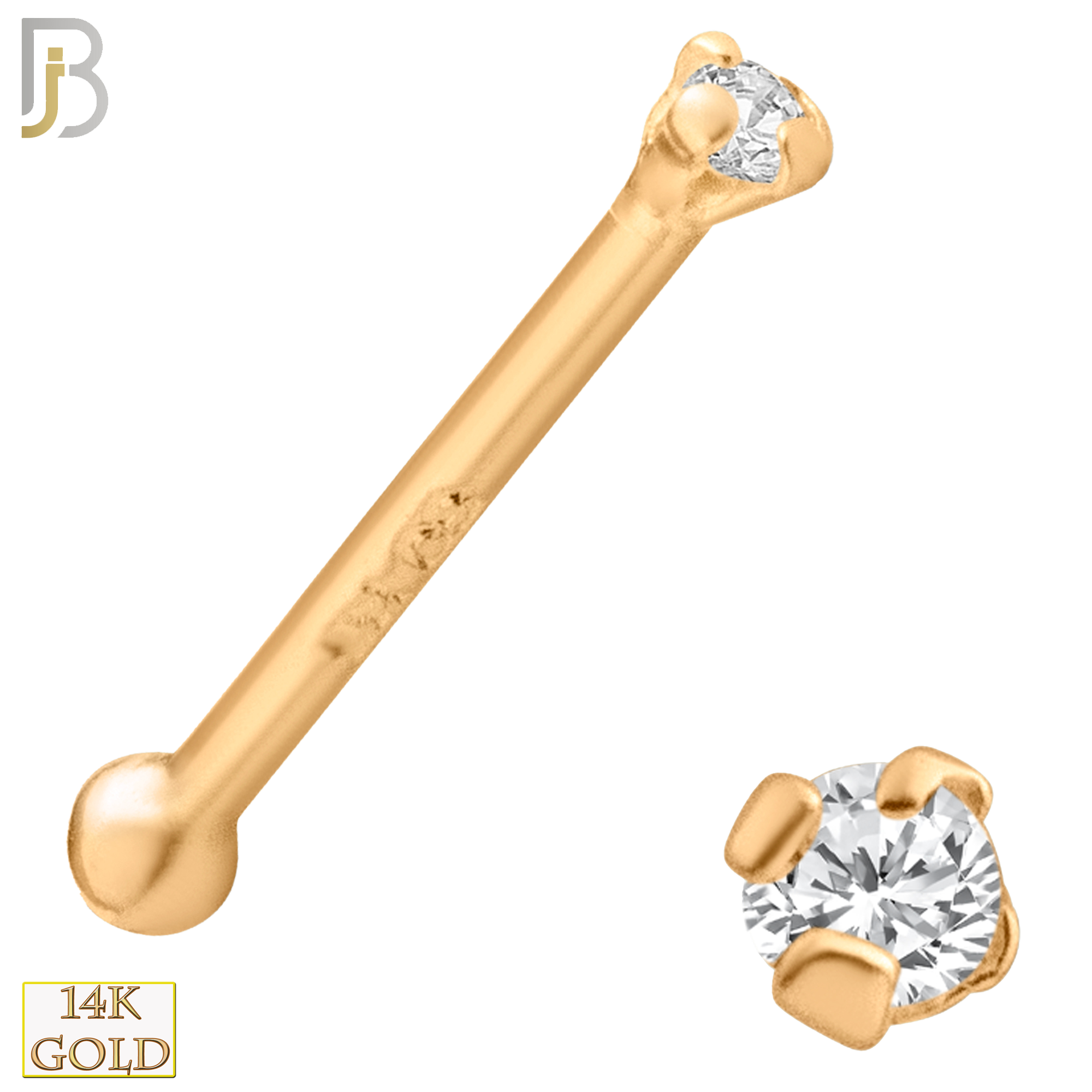 14-NR01CR-22 - 14k Solid  Rose Gold 22g Prong Setting  Round Cubic Zircona Nose Bone image 1