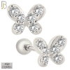 925-ES421 - Screw Ball Back - 925 Sterling Silver Butterfly with Multi CZ Stud Earrings image 0
