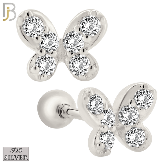 925-ES421 - Screw Ball Back - 925 Sterling Silver Butterfly with Multi CZ Stud Earrings image 0
