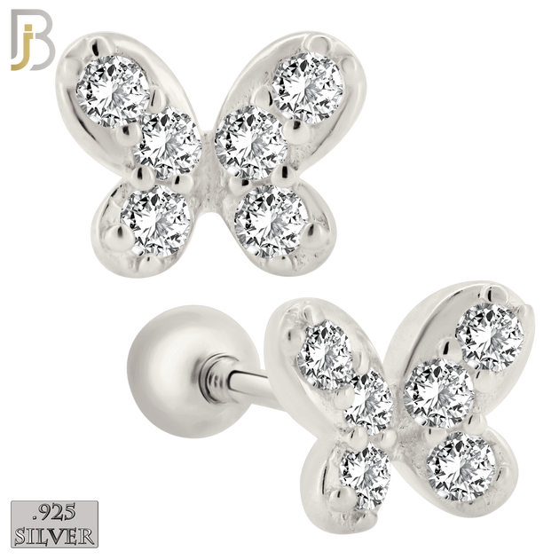 925-ES421 - Screw Ball Back - 925 Sterling Silver Butterfly with Multi CZ Stud Earrings image 0