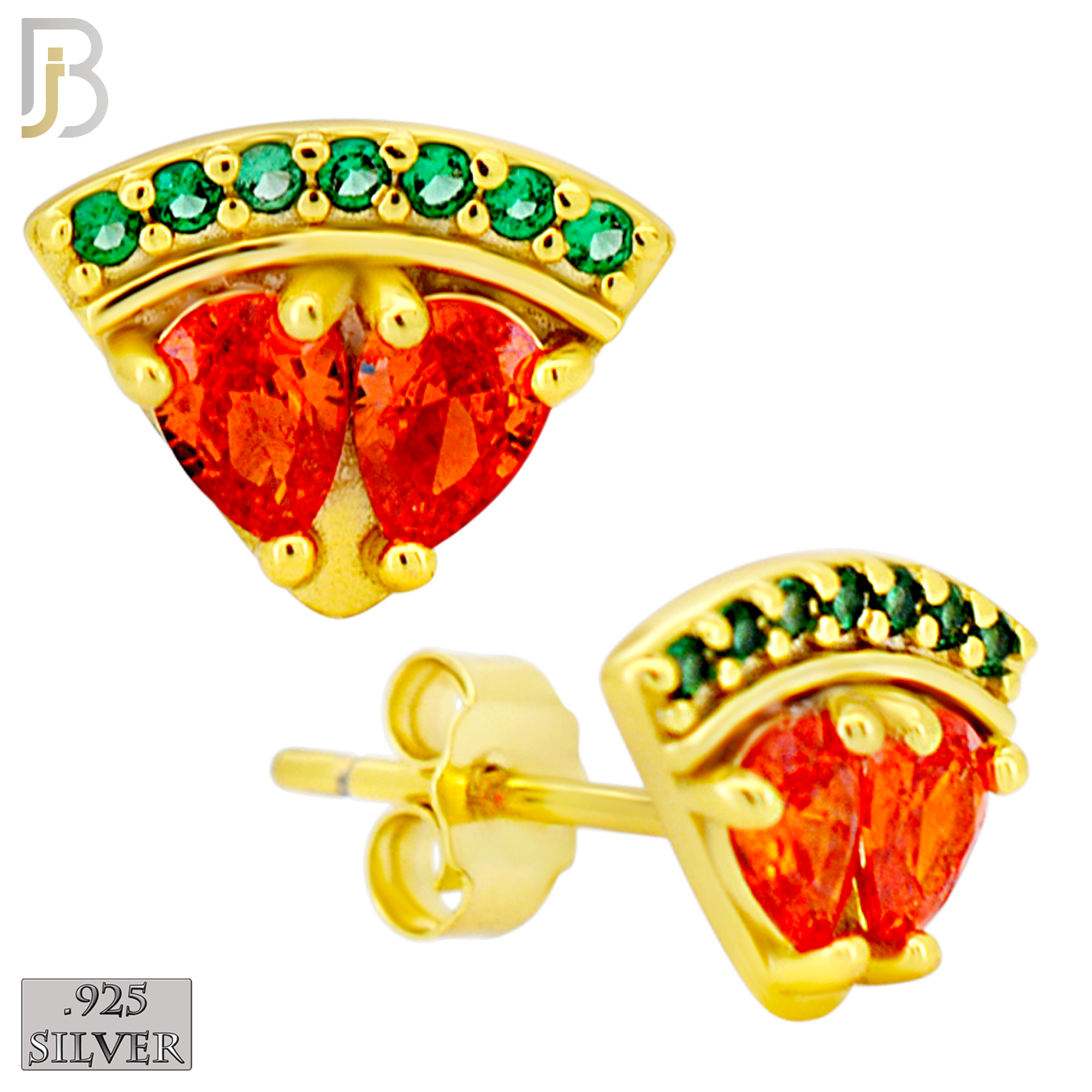 925-ES445 - .925 Sterling Watermelon Earring with Multi-Colored Zircon - Push Back image 2