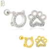 925-ES217 – Screw Ball Back - .925 Sterling Silver Cat Head and Paw Mismatched Design Earring Stud with Zircon image 0