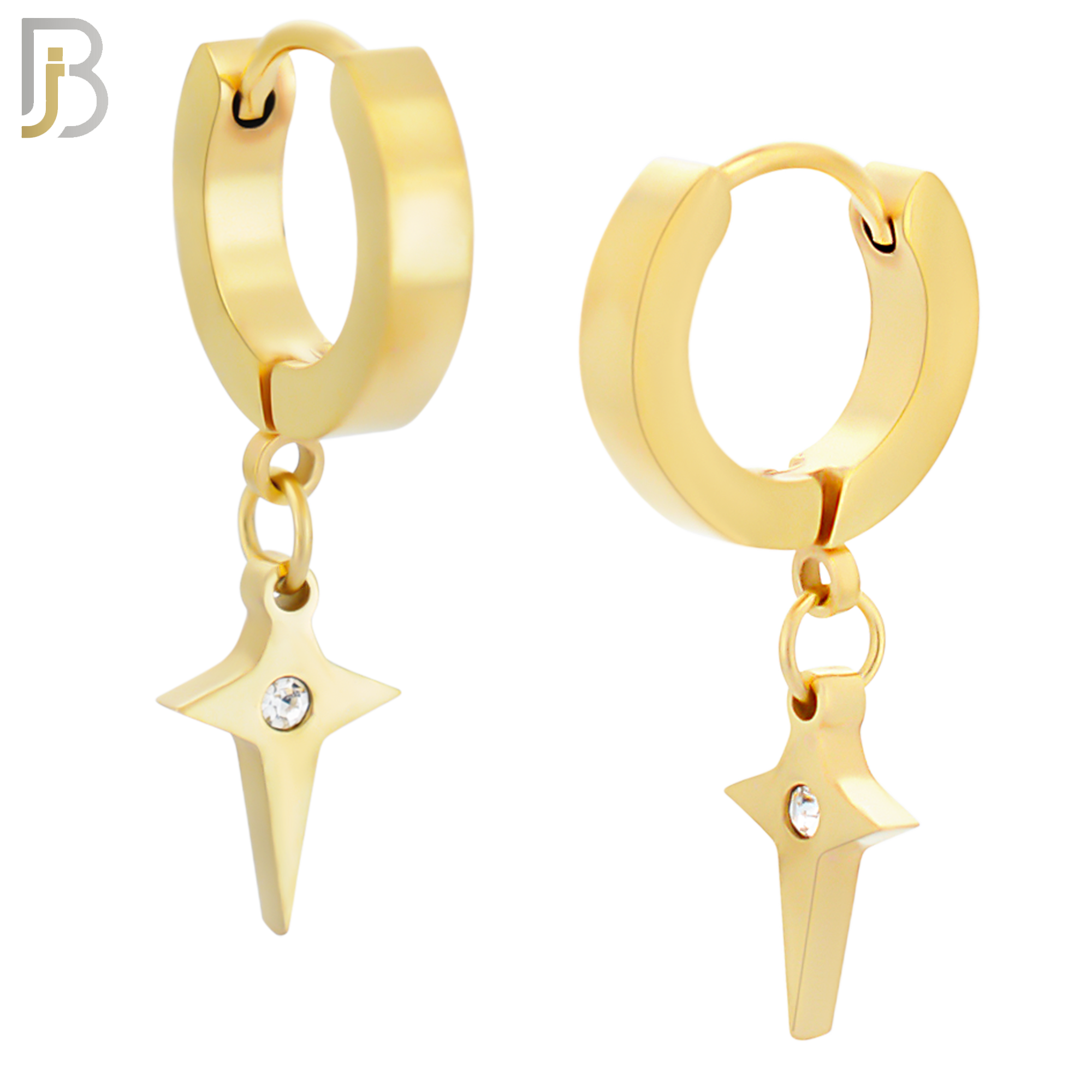 ES102 - 316L Stainless Steel Dangling Cross Spike with Bezel Zircon Huggies Clip On image 3