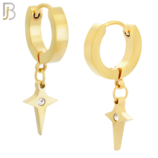 ES102 - 316L Stainless Steel Dangling Cross Spike with Bezel Zircon Huggies Clip On image 3