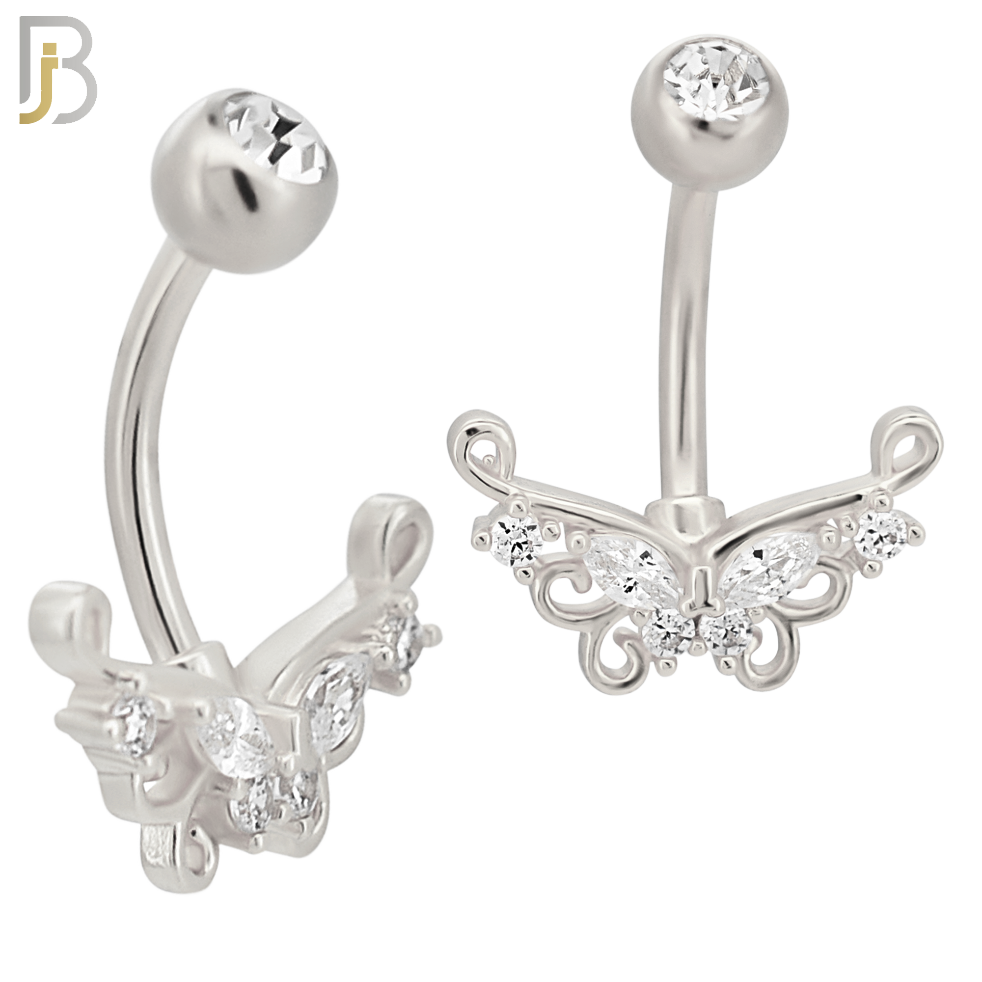 NB86 - 316L Stainless Steel Butterfly Design CZ Banana Belly Ring and 5mm Screw Ball image 1