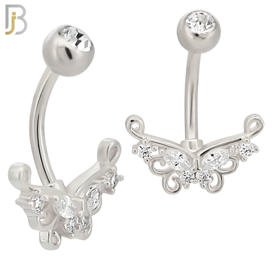 NB86 - 316L Stainless Steel Butterfly Design CZ Banana Belly Ring and 5mm Screw Ball image 1