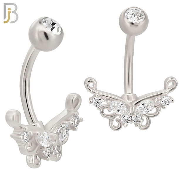 NB86 - 316L Stainless Steel Butterfly Design CZ Banana Belly Ring and 5mm Screw Ball image 1