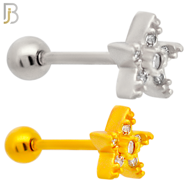 TB106 - 316L Stainless Steel Star with CZ Tragus/Cartilage Barbell with Screw Ball Backing (PACK OF 6) image 0