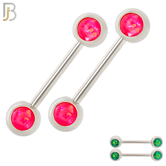 NP15 - 316L Surgical Steel Screw Round Bezel Opal Nipple Ring Piercing image 0