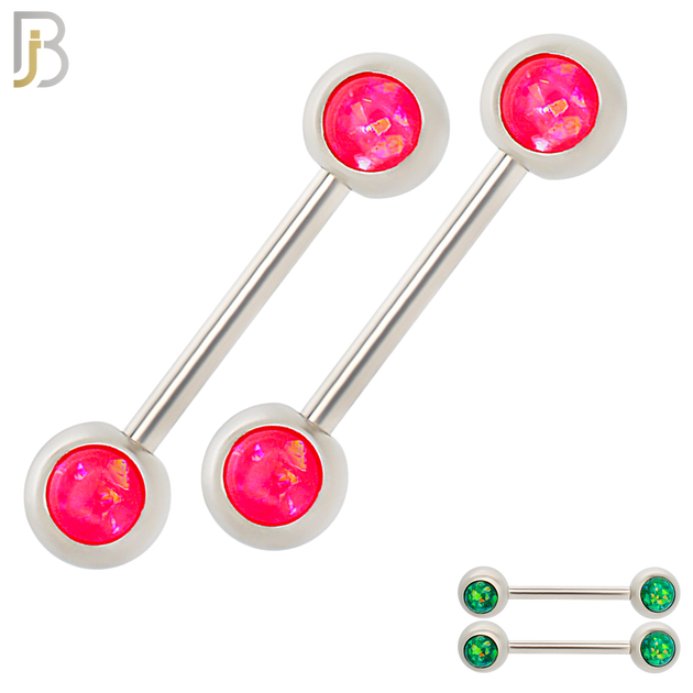 NP15 - 316L Surgical Steel Screw Round Bezel Opal Nipple Ring Piercing image 0