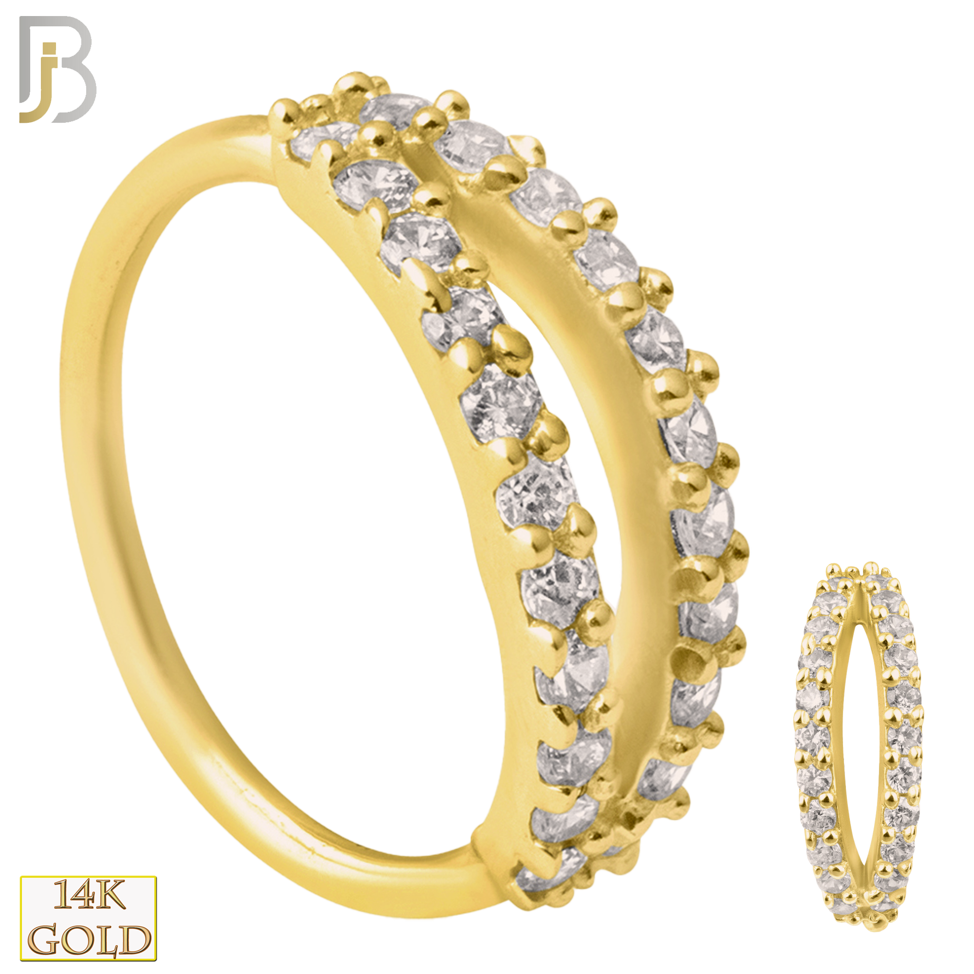 14-CT25C - 14k Solid Gold Prong Setting Double Layer Split in Half with Zircon Hoops Piercing Twist top Open image 0