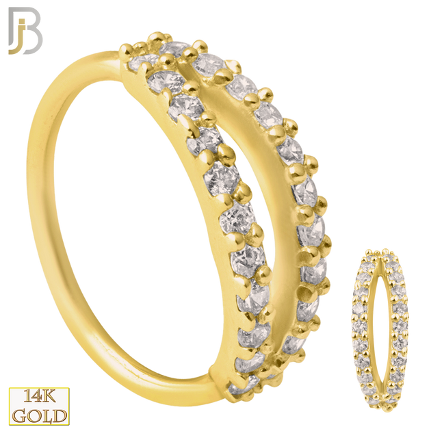 14-CT25C - 14k Solid Gold Prong Setting Double Layer Split in Half with Zircon Hoops Piercing Twist top Open image 0