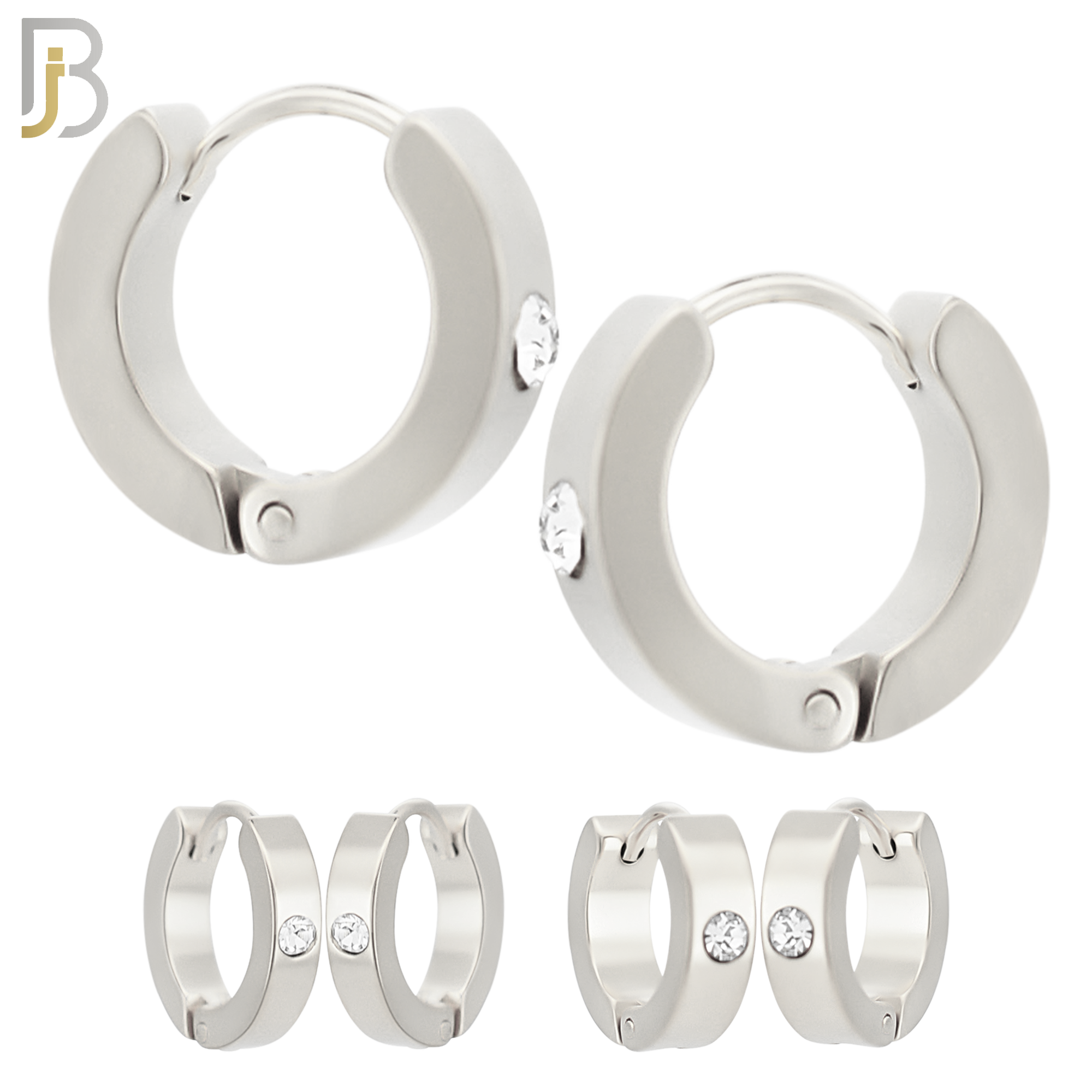 ES116S - 316L Stainless Steel Plain Huggies with Single Zircon Clip On image 0