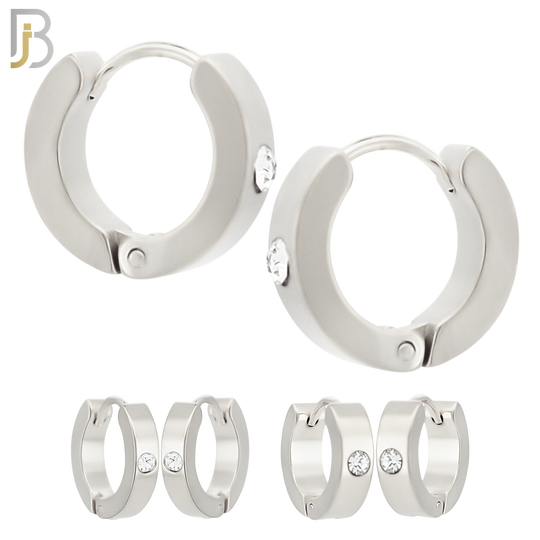 ES116S - 316L Stainless Steel Plain Huggies with Single Zircon Clip On image 0