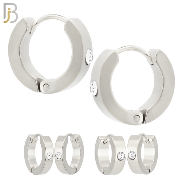 ES116S - 316L Stainless Steel Plain Huggies with Single Zircon Clip On image 0
