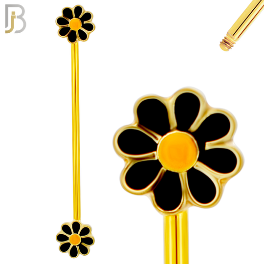 BB22 - 316L Surgical Steel Screw Bar Daisy Flower Design with Zircon Barbell Industrial (PACK OF 4) image 2
