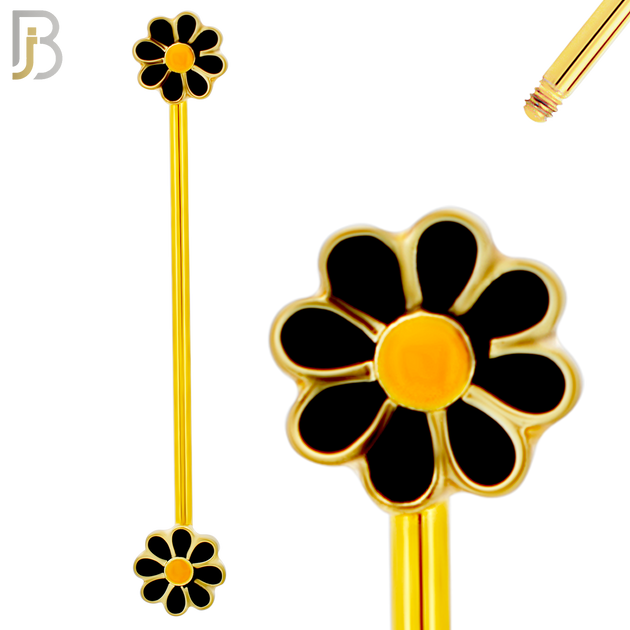 BB22 - 316L Surgical Steel Screw Bar Daisy Flower Design with Zircon Barbell Industrial (PACK OF 4) image 2