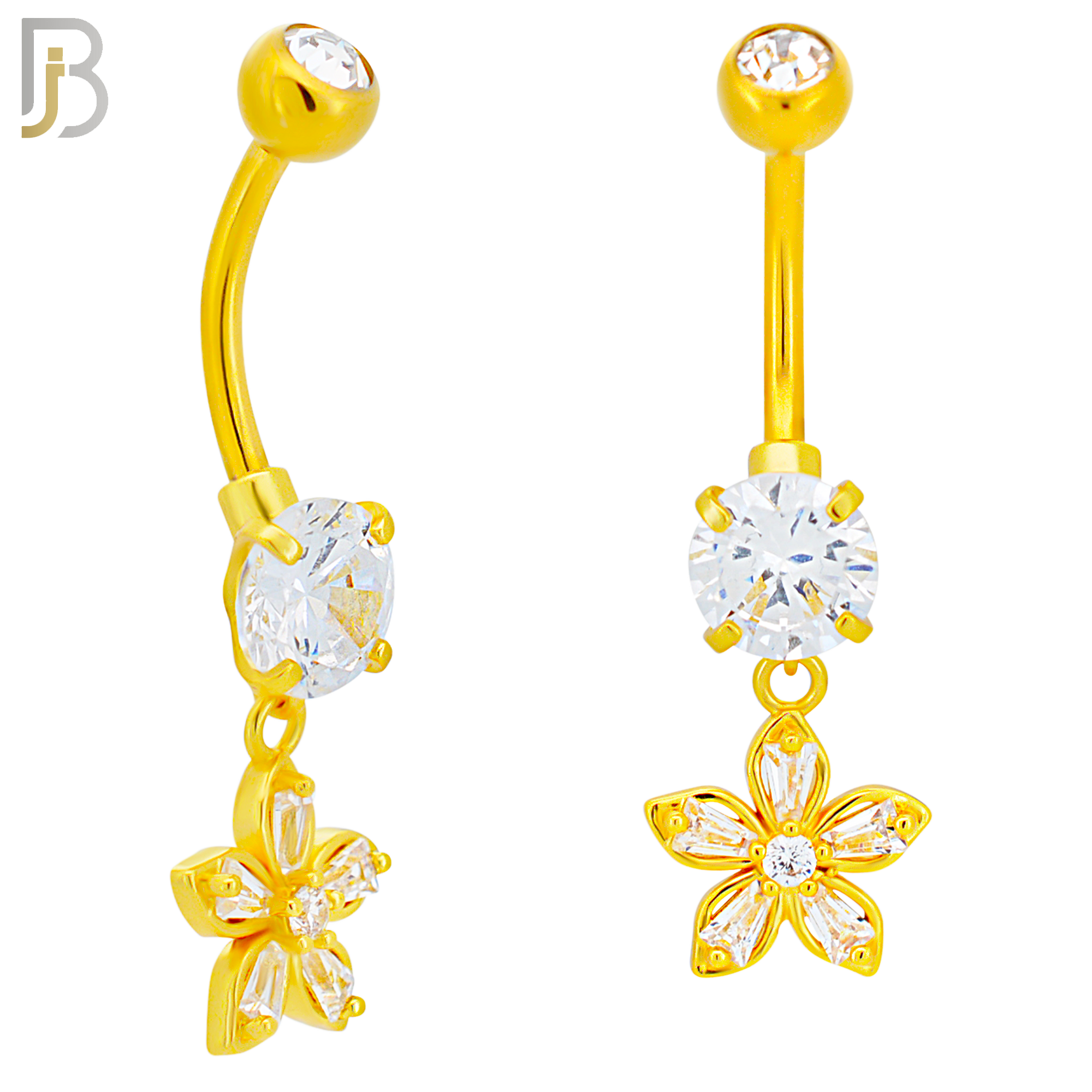 N0130 - 316L Stainless Steel Dangling Flower Zircon Belly Ring and 5mm Screw Ball image 2