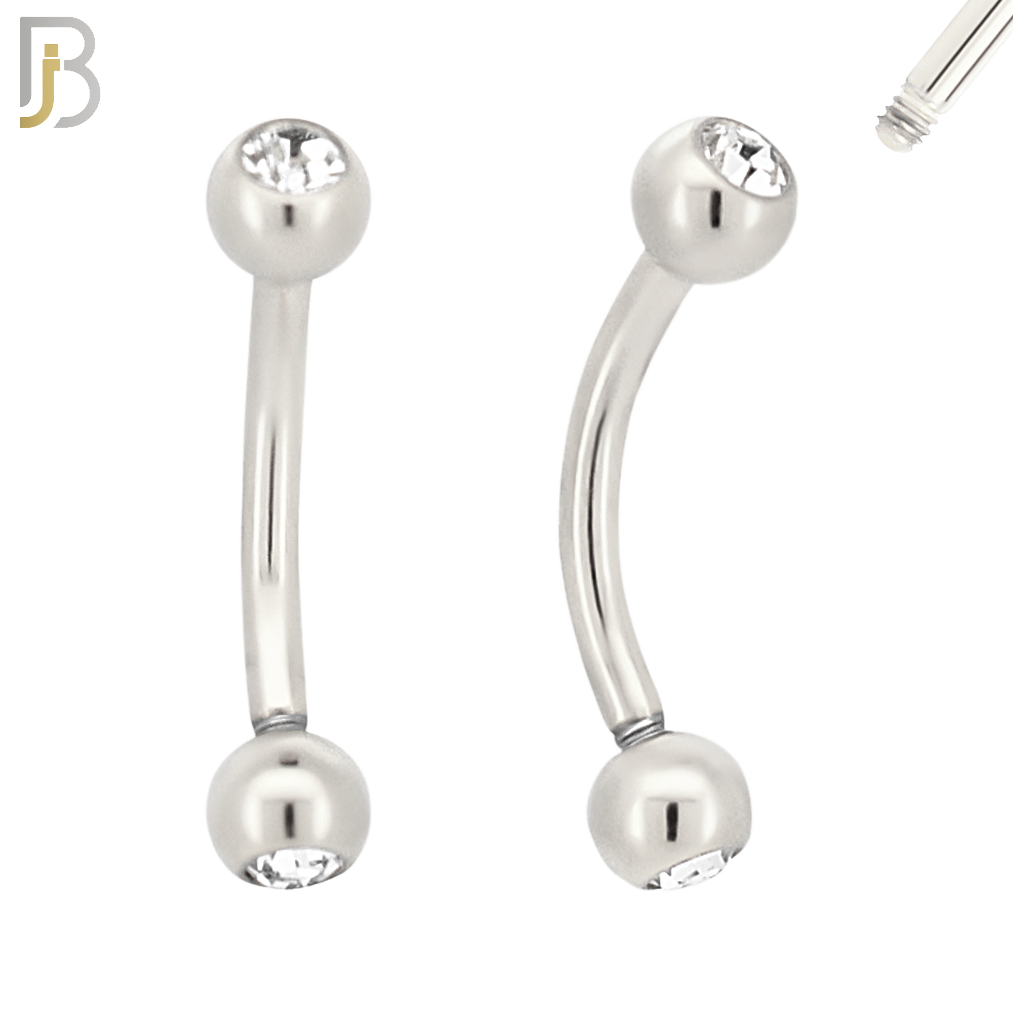EC03SC - 316L Surgical Steel Curved Plain Barbell Screw Ball with Zircon External Threaded (PACK OF 6) image 0