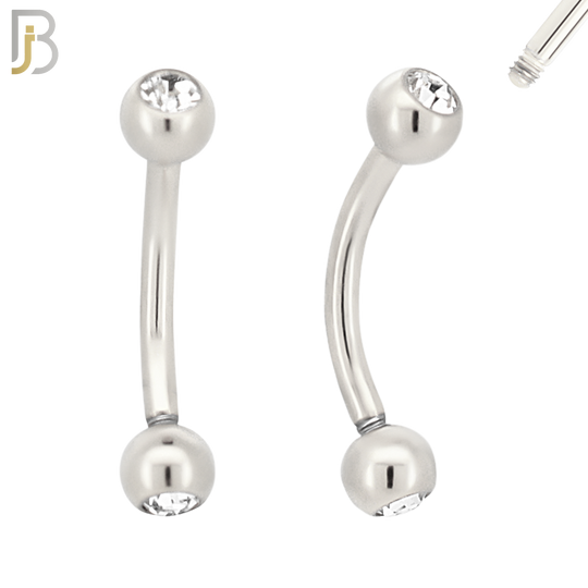 EC03SC - 316L Surgical Steel Curved Plain Barbell Screw Ball with Zircon External Threaded (PACK OF 6) image 0