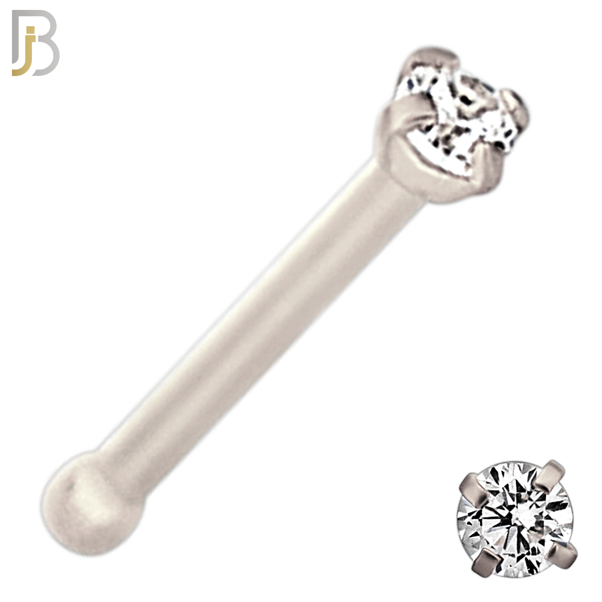 NR01S - 316L Surgical Steel Nose Bone Prong Set Zircon Round Nose Ring (PACK OF 6) image 1