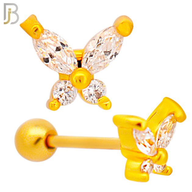 TB105 -  316L Stainless Steel Butterfly with CZ Tragus/Cartilage Barbell with Screw Ball Backing (PACK OF 6) image 2