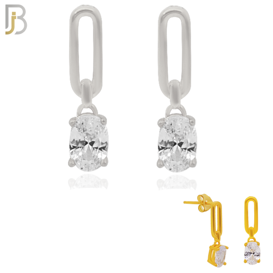 925-ES273- .925 Sterling Silver Oval Top with Dangling Prong Oval Zircon Design Earrings Stud image 0