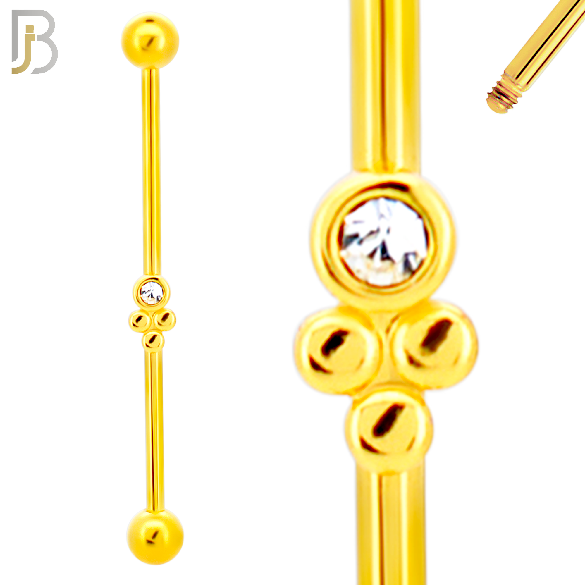 BB25 - 316L Surgical Steel Screw Bar with Brass Grape Bunch Design Barbell Industrial (PACK OF 4) image 2