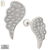 925-ES414 - Screw Ball Back -  925 Sterling Silver CZ Studded Angel Wings Stud Earrings image 0