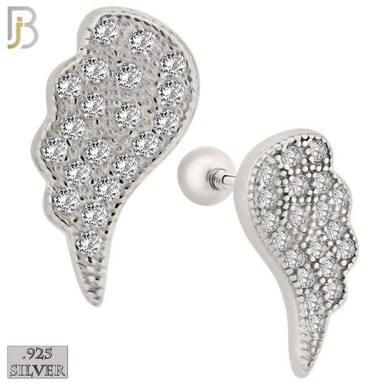 925-ES414 - Screw Ball Back -  925 Sterling Silver CZ Studded Angel Wings Stud Earrings image 0