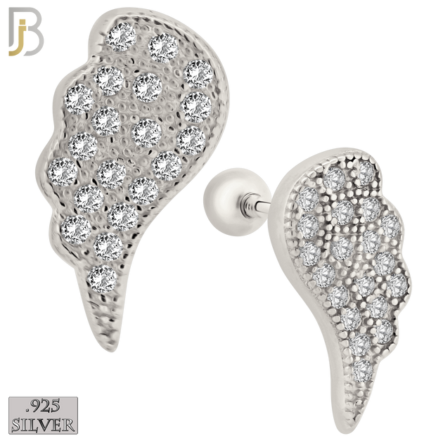 925-ES414 - Screw Ball Back -  925 Sterling Silver CZ Studded Angel Wings Stud Earrings image 0
