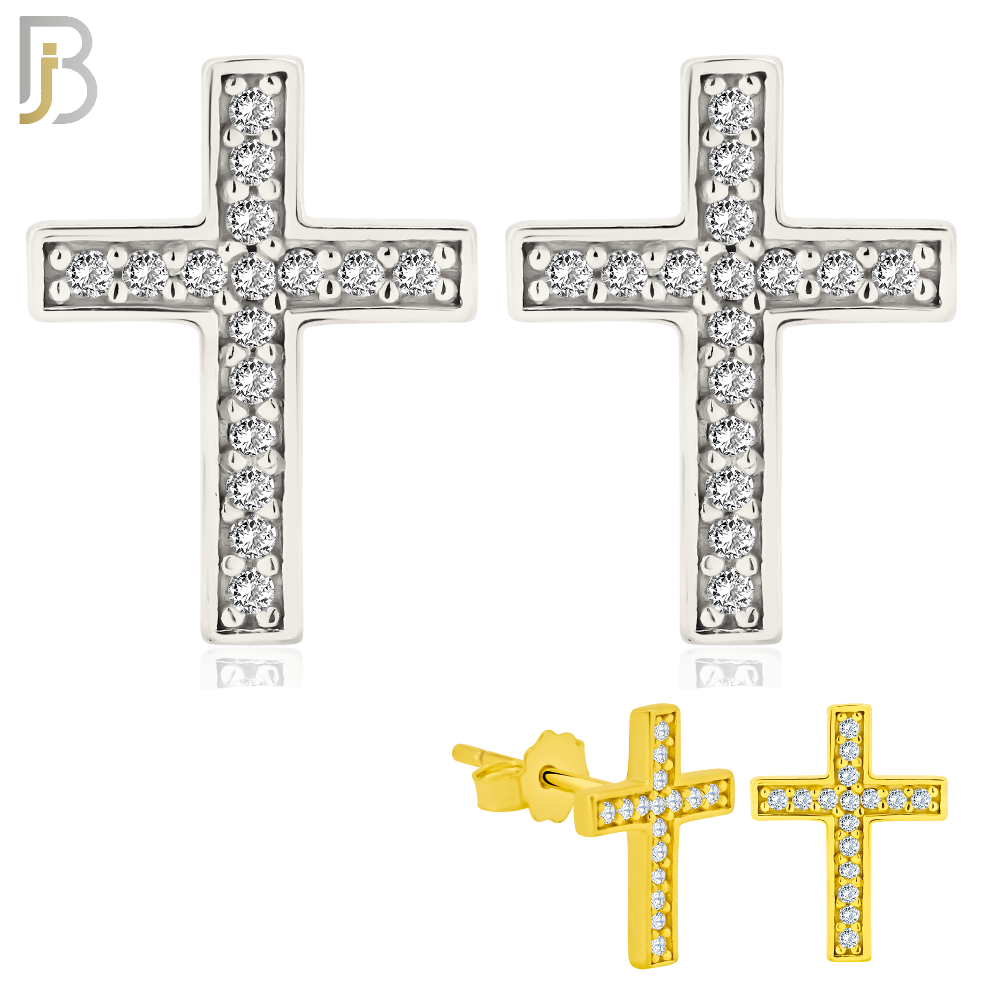925-ES368 - .925 Sterling Silver Cross Stud Earrings image 0