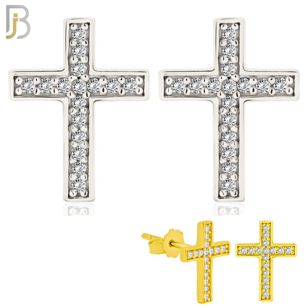 925-ES368 - .925 Sterling Silver Cross Stud Earrings image 0