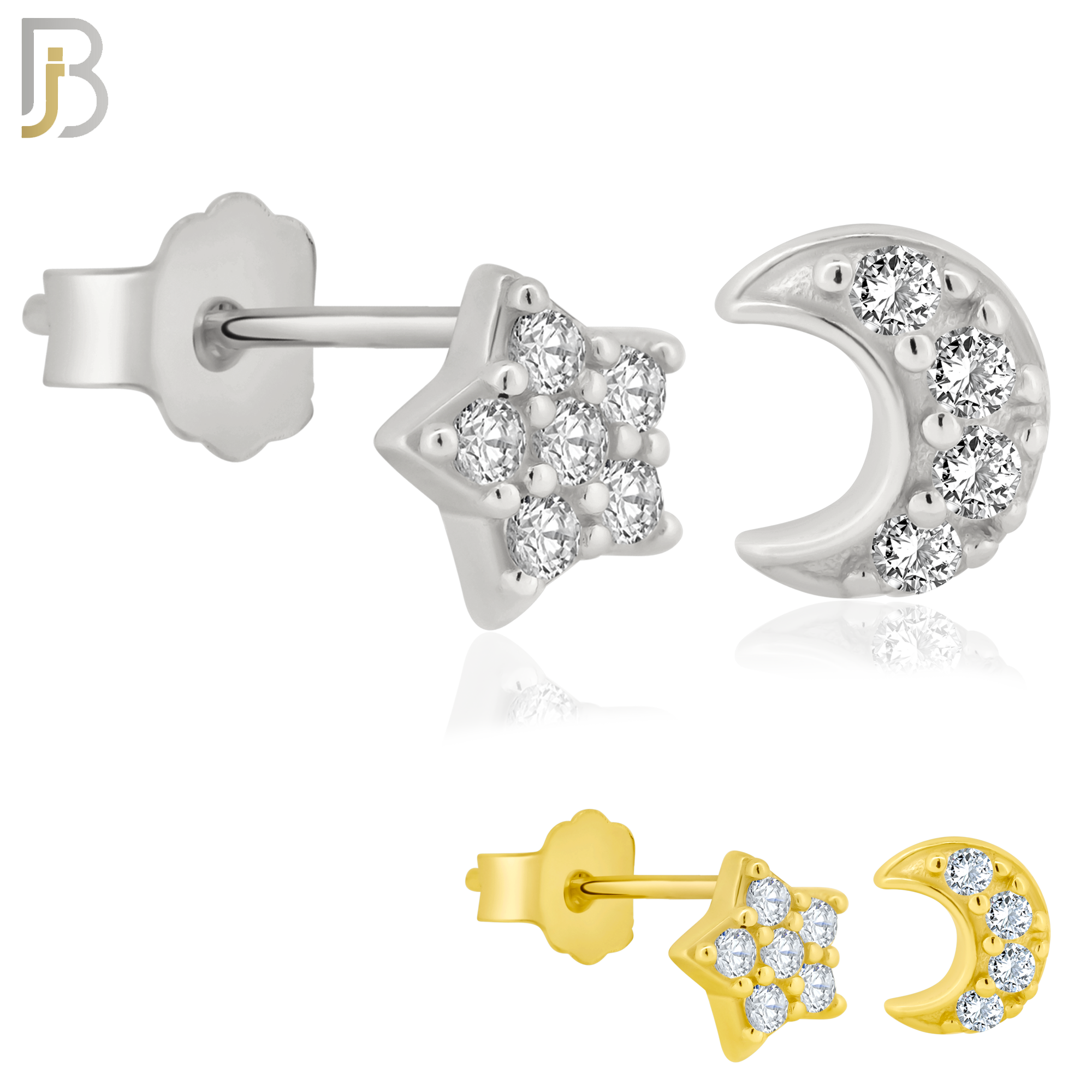 925-ES54 - .925 Sterling Silver Moon and Star Zircon Earring Stud image 0