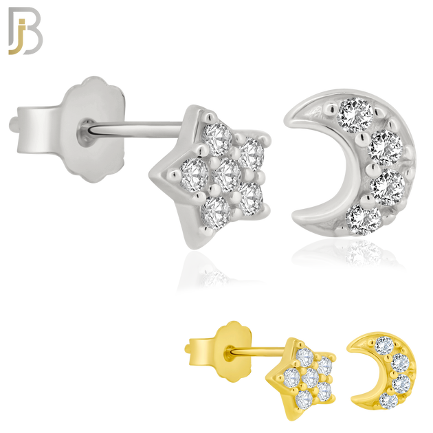 925-ES54 - .925 Sterling Silver Moon and Star Zircon Earring Stud image 0