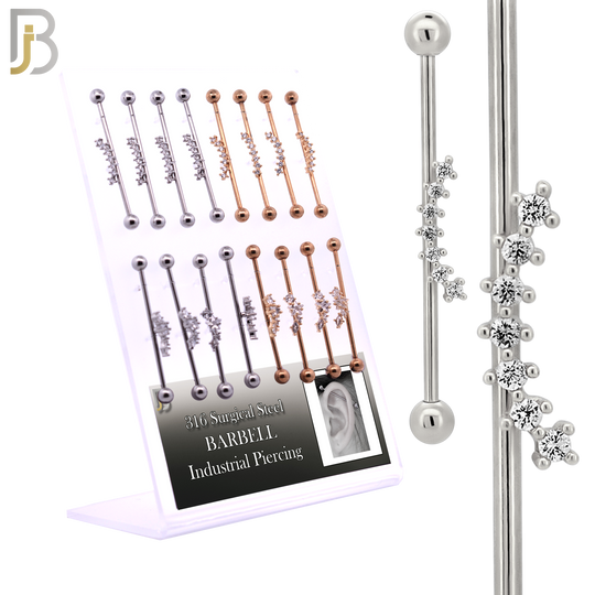 PK-BB57 - 316L Surgical Steel Screw Bar with Two Design Industrial Barbell in Steel & Gold Plated Colors Pack of 16 pcs image 0