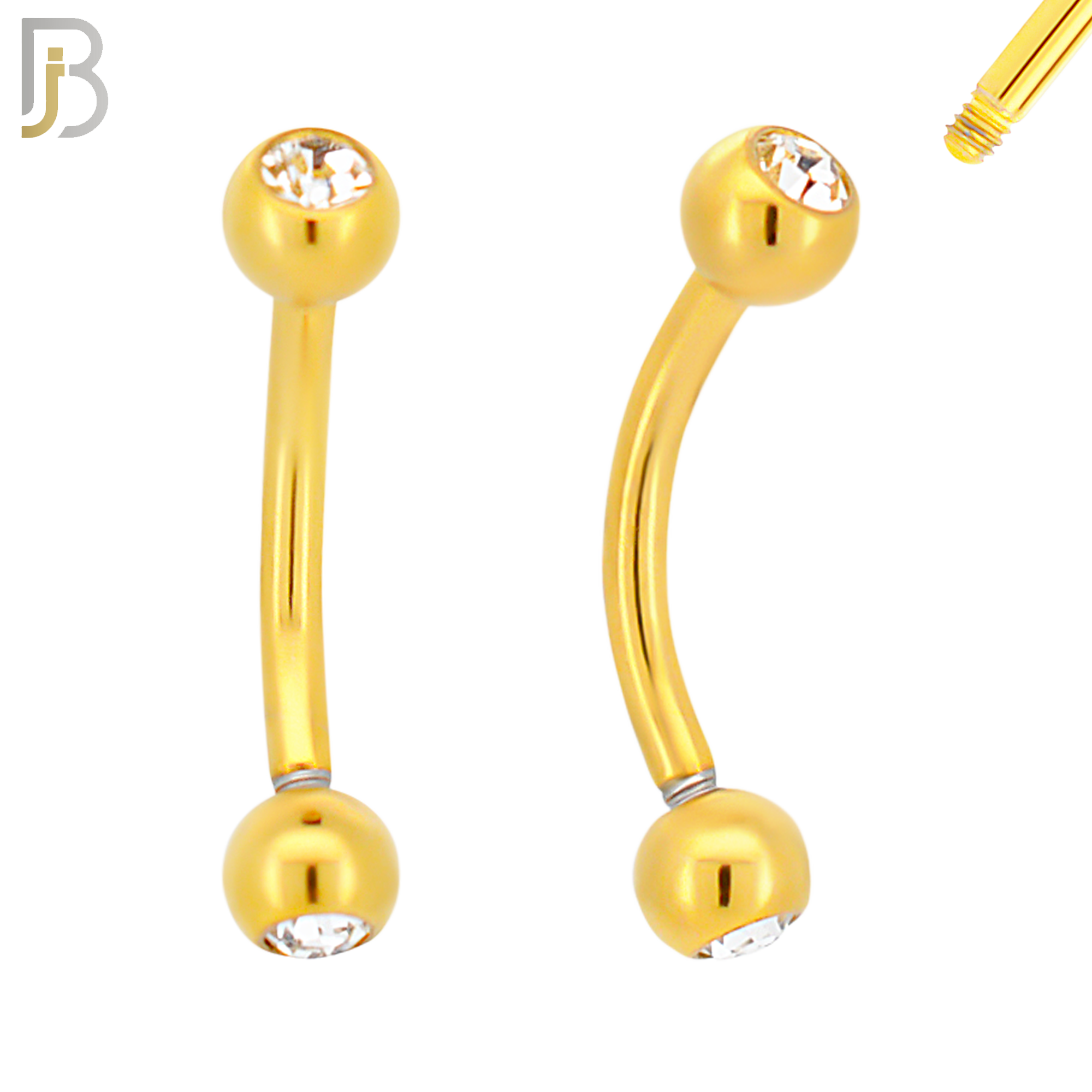 EC03GC - 316L Surgical Steel Gold Plated Curved Plain Barbell Screw Ball with Zircon External Threaded (PACK OF 6) image 0