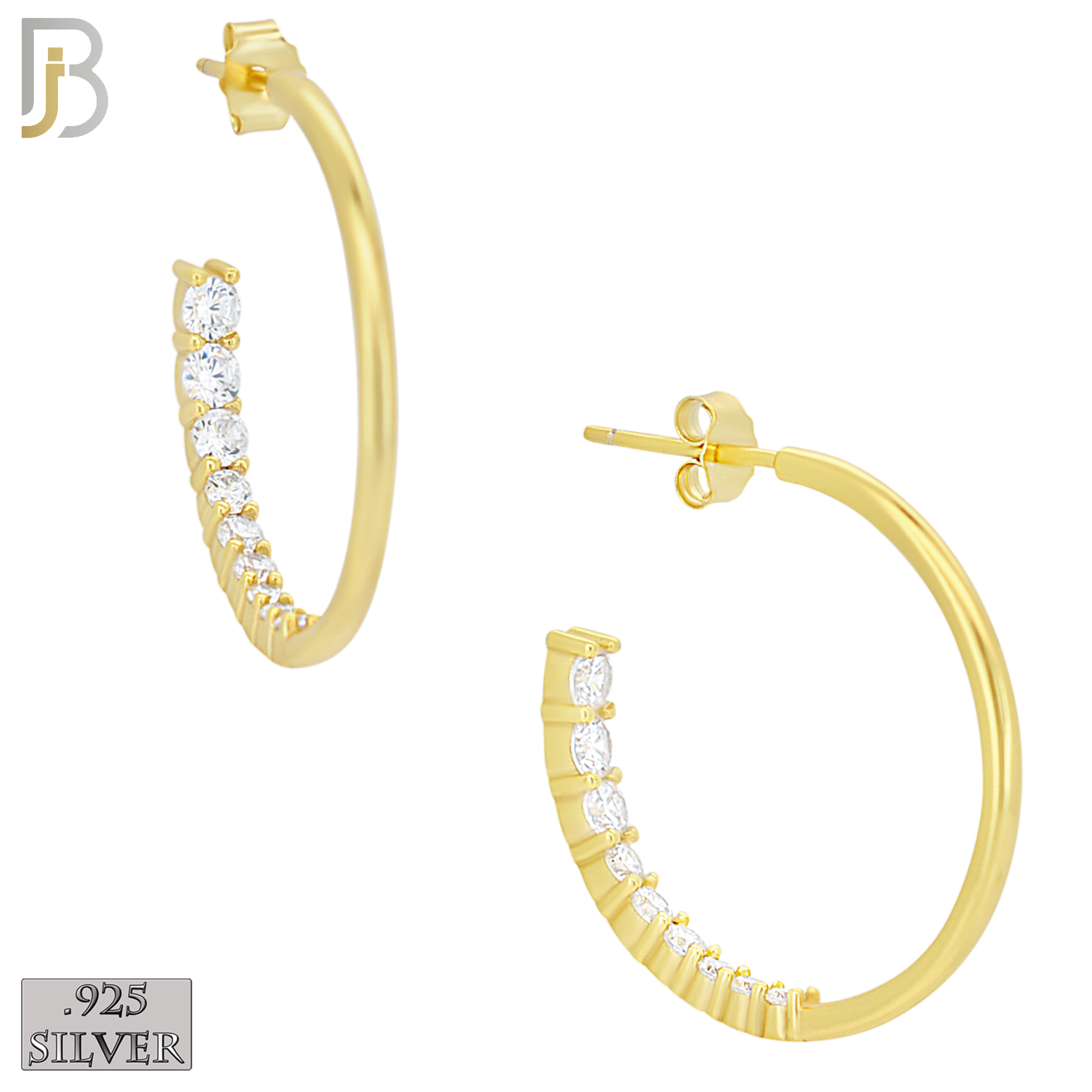 925-ES469 - 925 Sterling Silver Front Facing Back CZ Push Back Hoop Earrings image 3