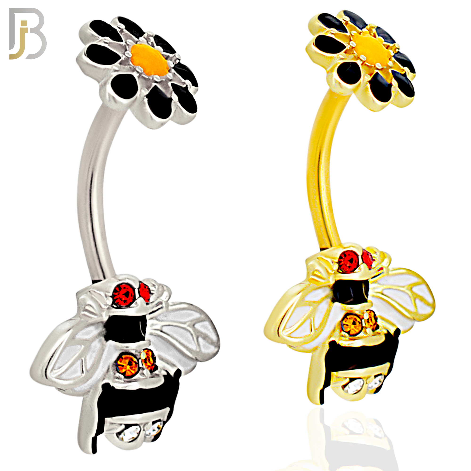 NB48 - 316L Stainless Steel Bee Design with Flower Tail Banana Belly Navel Ring image 0