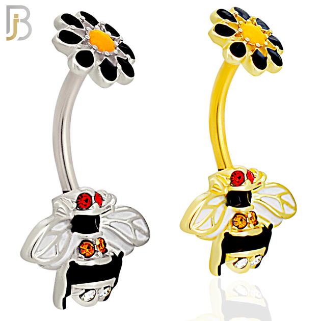 NB48 - 316L Stainless Steel Bee Design with Flower Tail Banana Belly Navel Ring image 0